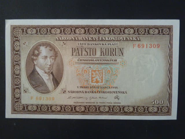500 Kčs 1946 série F, perf. "3md" nad sebou