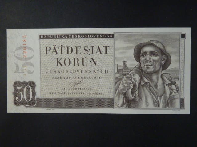 50 Kčs 1950 série B 33, perf. "3md" nad sebou