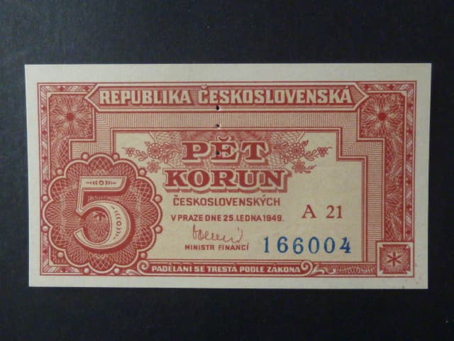 5 Kčs 1949 série A 21, perf. "3md" nad sebou