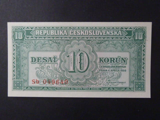 10 Kčs 1950 série Sb, perf. "3md" nad sebou