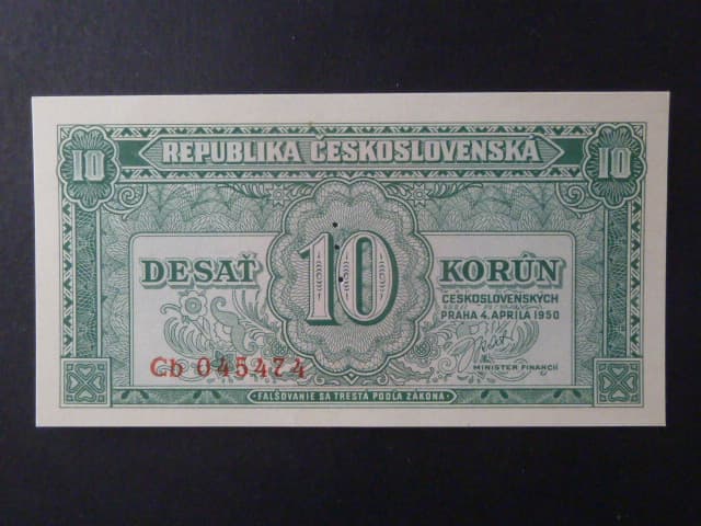10 Kčs 1950 série Cb, perf. "3md" nad sebou