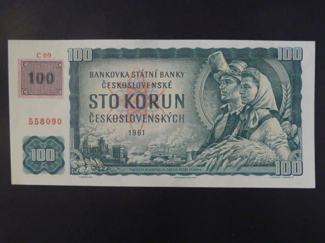 100 Kč 1961/1993 série C 09, kolek, vodoznaková výztuž na rubu