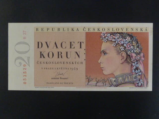 20 Kčs 1949, série A 27, perf. "3md" nad sebou