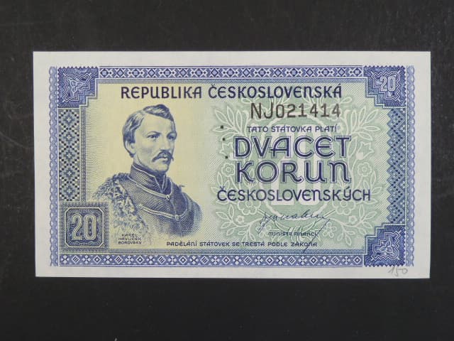 20 Kčs 1945 série NE, perf. "3md" nad sebou