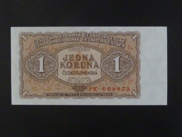 1 Kčs 1953 série PK, vélké písmena, tiskárna STC Praha