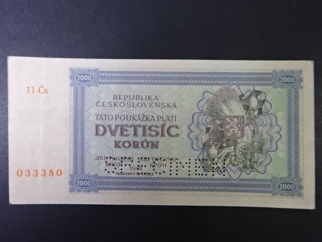 2000 K 1945 série 11 Čs, perf. SPECIMEN dole, poloha vodoznaku A