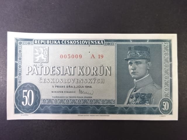 50 Kčs 1948 serie A 19, perf. "3md" nad sebou