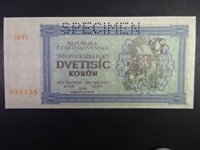 2000 K 1945 série 16 Tl, perf. SPECIMEN nahoře, poloha vodoznaku A