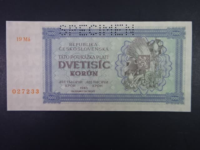 2000 K 1945 série 19 Má, perf. SPECIMEN nahoře, poloha vodoznaku A