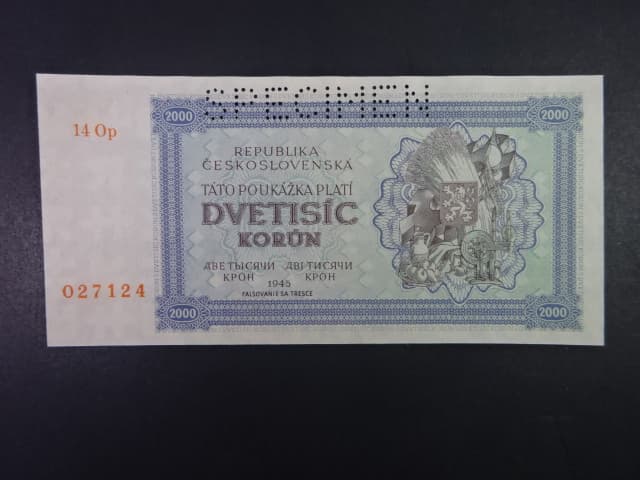 2000 K 1945 série 14 Op perf. SPECIMEN nahoře, poloha vodoznaku A