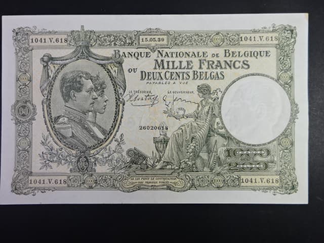 1000 Francs / 200 Belgas 15.5.1939, BNB. B104c, Pi. 104
