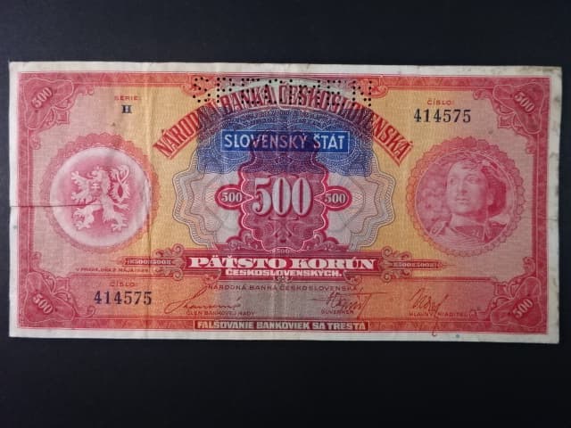 500 Ks 1929/1939 s přetiskem série H, perf. 1x SPECIMEN nahoře