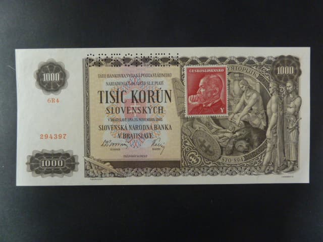 1000 Ks 1940, kolkovaná série 6R4, perf. SPECIMEN nahoře