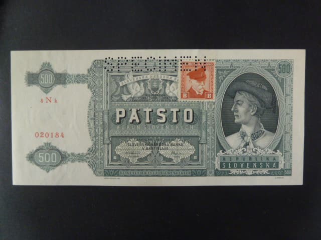 500 Ks 1941 kolkovaná série 8Nk, perf. SPECIMEN nahoře