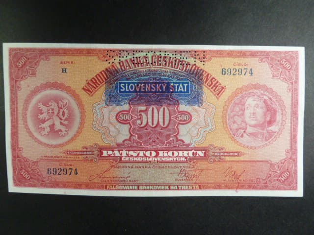500 Ks 1929/1939 s přetiskem série H, perf. 1x SPECIMEN nahoře