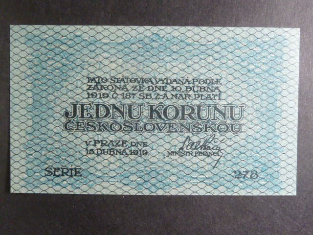 1 Kč 1919 série 278, modro-zelená