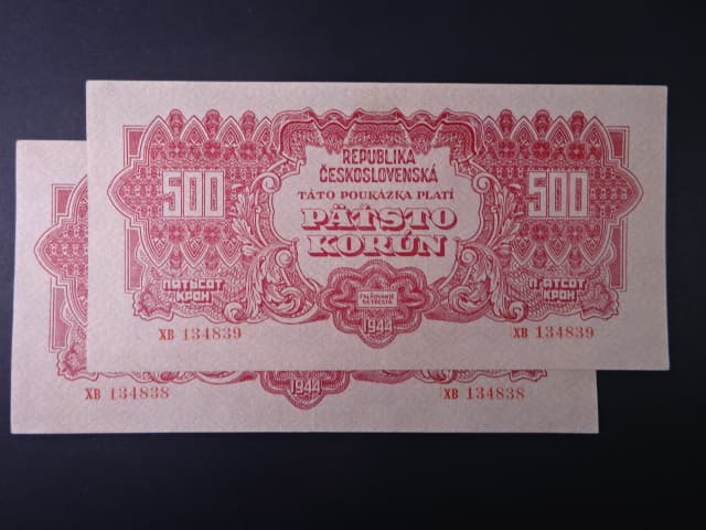 500 K 1944 série XB, dva kusy s čísly po sobě