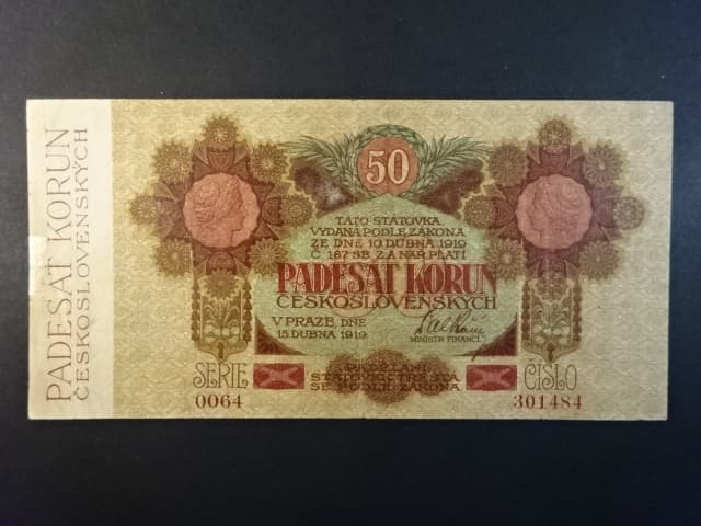 50 Kč 1919 série 0064 široké číslice