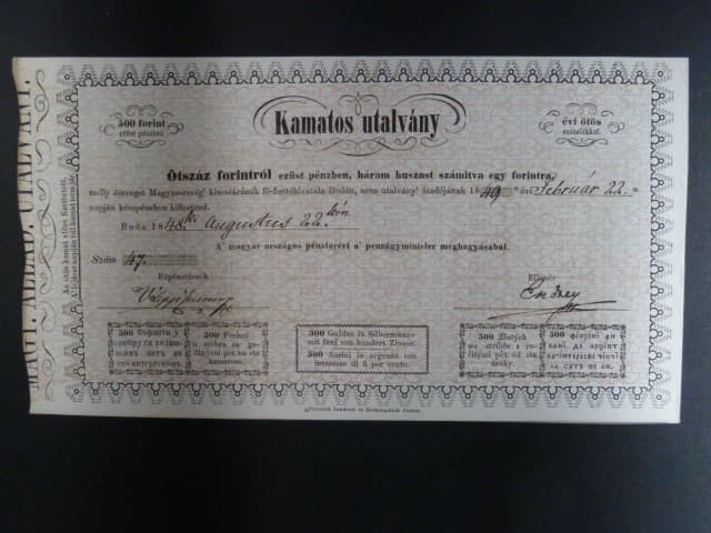 Uhersko, 500 Forint / Gulden 22.8.1848 do 22.2.1849, platnost 6 měsíců, Ri. 402, neperforovaný, vzácný, krásný stav