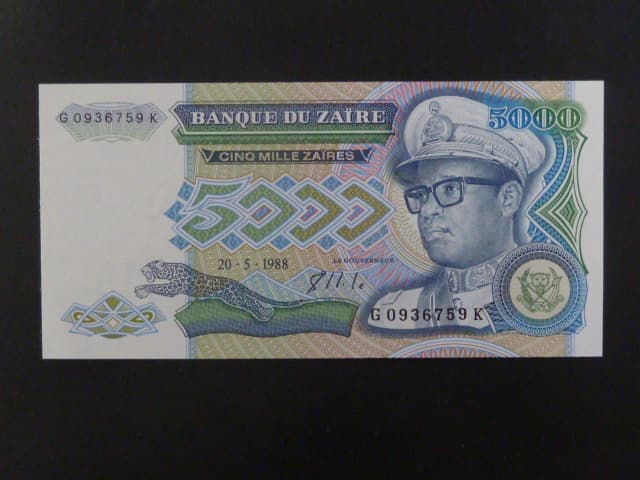 ZAIRE, 5000 Zaires 1988, BNB. B122b, Pi. 37