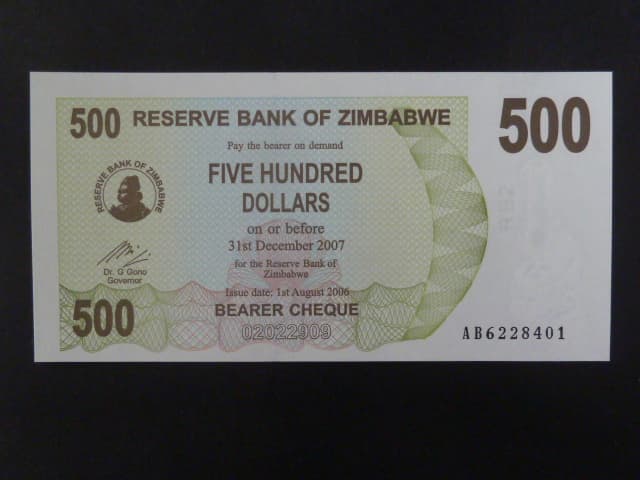 ZIMBABWE, 500 Dollars 2006, BNB. B134a, Pi. 43
