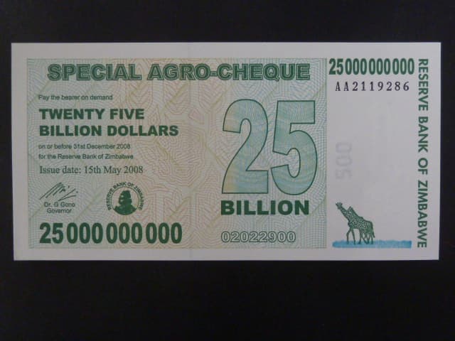 ZIMBABWE, 25.000.000.000 Dollars 2008, BNB. B153a, Pi. 62