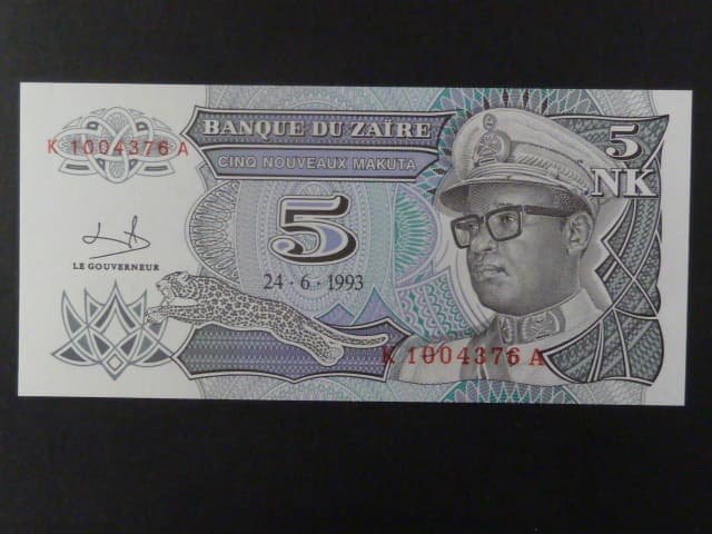 ZAIRE, 5 Nouveaux Makuta 1993, BNB. B132a, Pi. 48