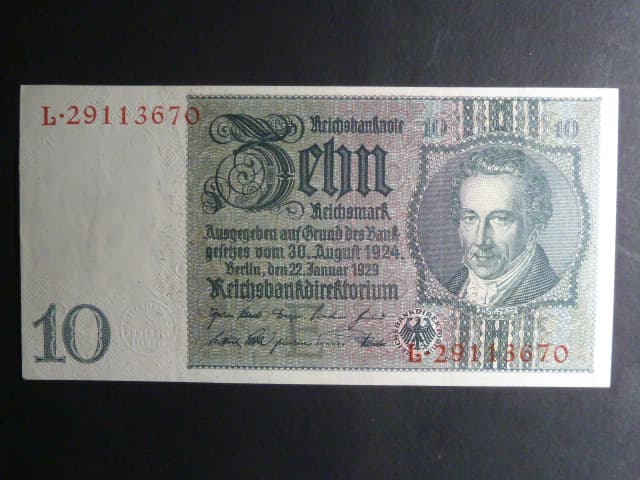 Německo, 10 RM 1929 série W, mírové vydání, podtiskové písmeno F, Ba. D2b