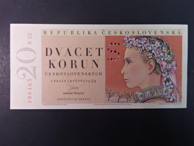 20 Kčs 1949 série B 22, perf. "S"