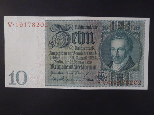 Německo, 10 RM 1929 série V, mírové vydání, podtiskové písmeno F, Ba. D2b