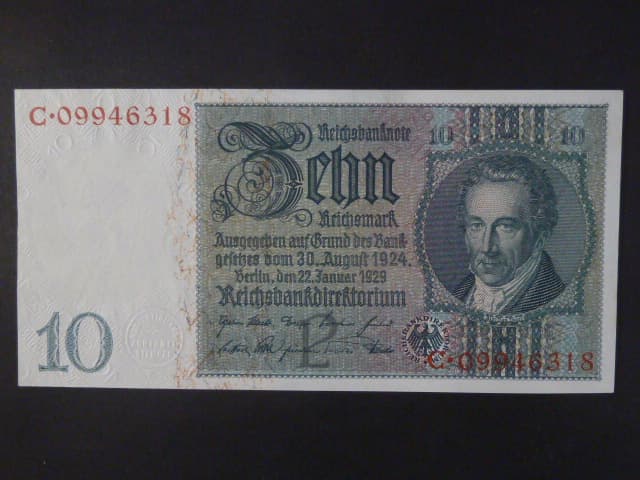Německo, 10 RM 1929 série C, mírové vydání, podtiskové písmeno P, Ba. D2a
