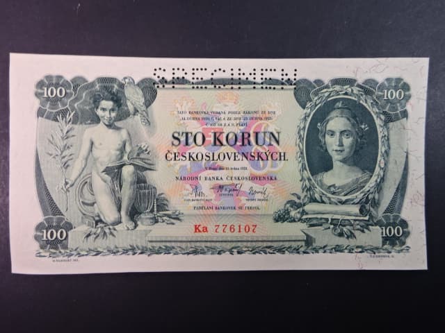 100 Kč 1931 série Ka, II.vydání, perf. SPECIMEN