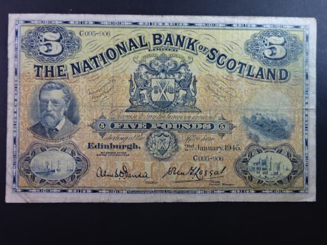 The National Bank, 5 Pounds 1945, BNB. B937a, Pi. 259d