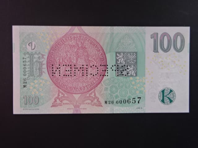 100 Kč 2019 série M 26 s přítiskem  s 1x vodorovnou perf. SPECIMEN, (V1)