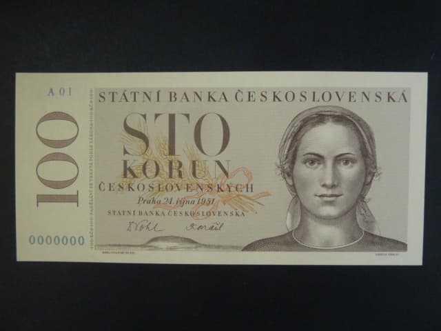 100 Kčs 24.10.1951 série A 01 000000 anulát novotisk vydaný STC ve spolupráci s ČNB, papír s vodoznakem, kvalitní tisk, dárkový obal