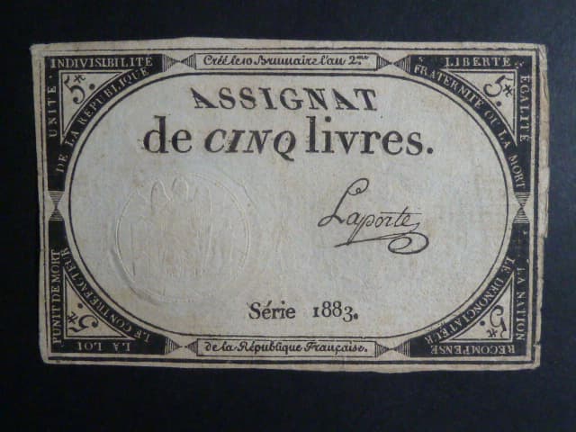 5 Livres 1793 podpis Laporte, BNB. B713, Pi. A76