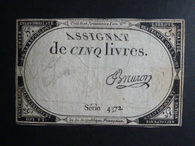 5 Livres 1793 podpis Bruron, BNB. B713, Pi. A76