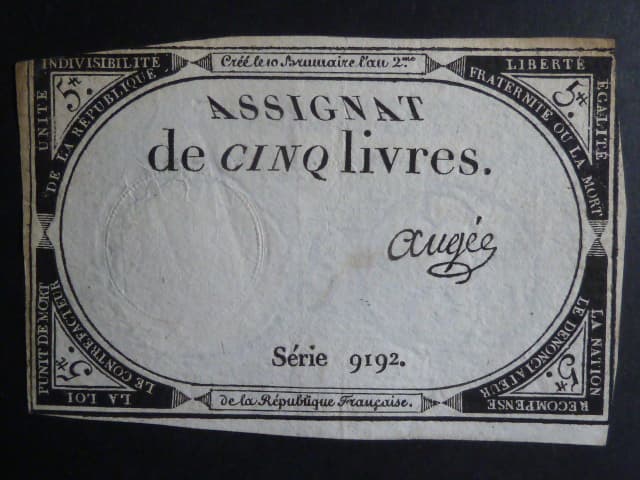5 Livres 1793 podpis Augee, BNB. B713, Pi. A76