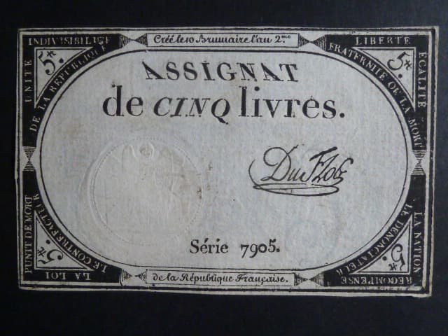 5 Livres 1793 podpis Du Flog, BNB. B713, Pi. A76