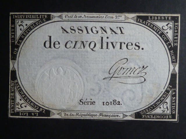 5 Livres 1793 podpis Gomez, BNB. B713, Pi. A76