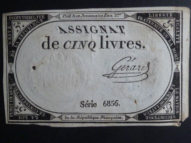 5 Livres 1793 podpis Gerard, BNB. B713, Pi. A76