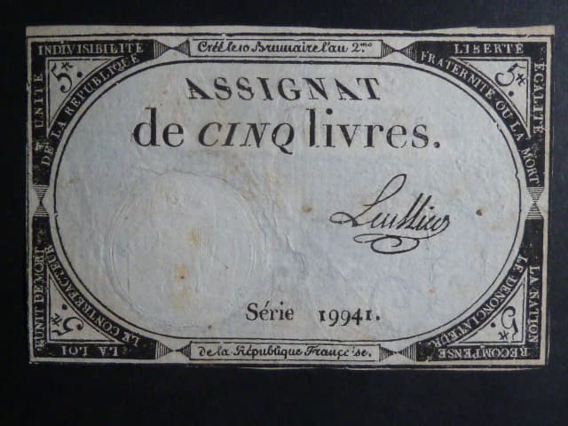 5 Livres 1793 podpis Luillier, BNB. B713, Pi. A76
