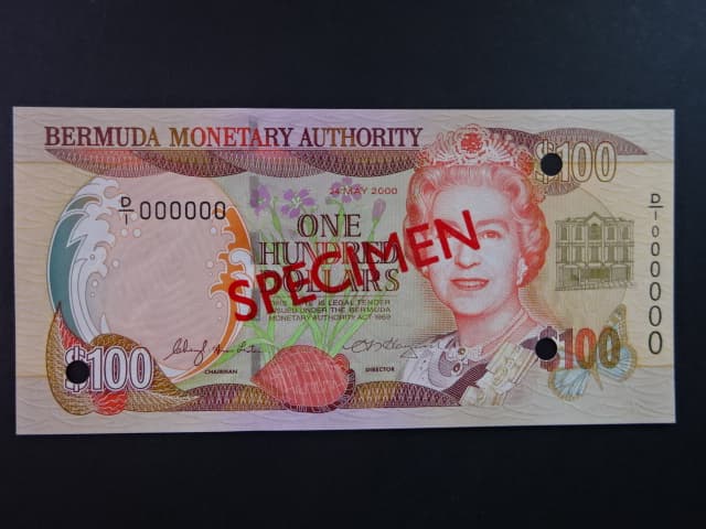 BERMUDY, 100 Dollars 2000 anulát s přetiskem SPECIMEN, BNB. B229as, Pi. 55