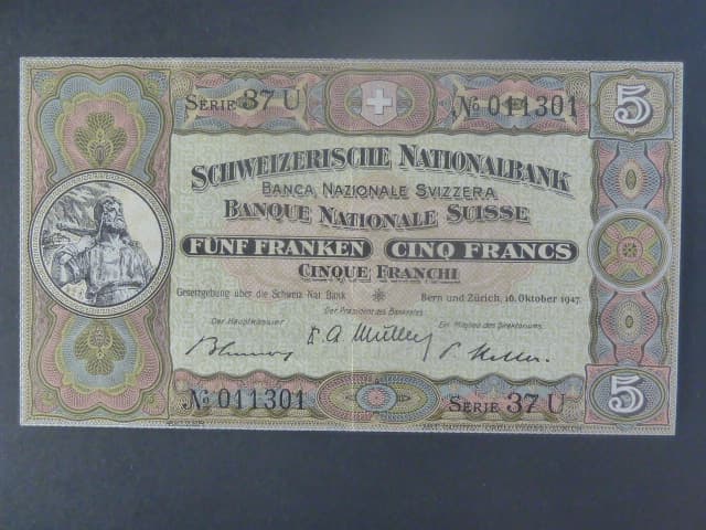 5 Franken 1947, podpis 33, BNB B305m, Pi. 11