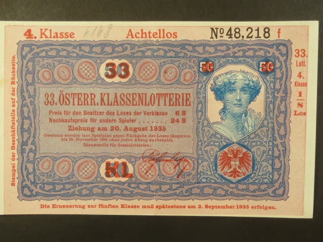50 "DONAUSTAAT" s přítiskem loterie 1935