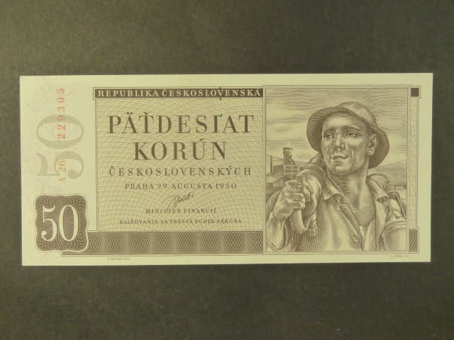 50 Kčs 1950, série A 26, perf. "3md" nad sebou