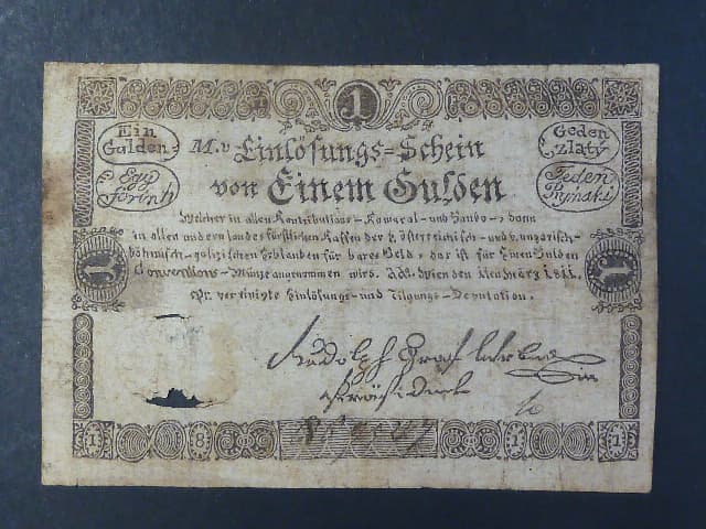 1 Gulden 1811 dobový tištěný padělek, falsum