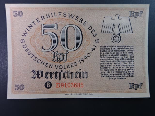 Winterhilfswerk 1934-1944 (Zimní pomoc), 50 Rpf 1940/1941 série D, Ro. 715, Grab. WHW-16
