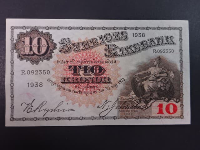 10 Kronor 1938 série R- var. podpisu, Pi. 34u