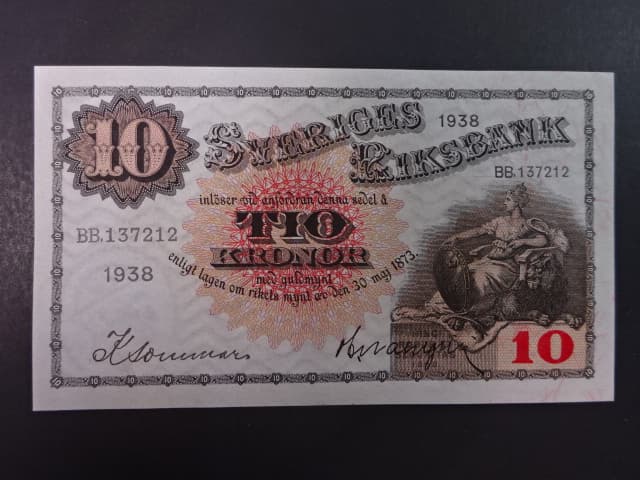 10 Kronor 1938 série BB- var. podpisu, Pi. 34u